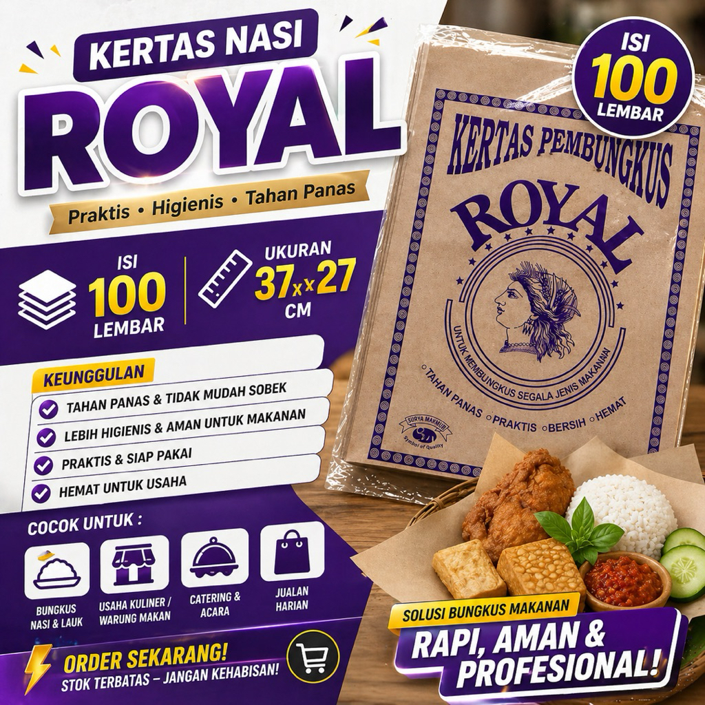 kertas bungkus nasi isi 100 lembar kertas nasi royal kertas nasi uduk kertas bungkus makanan