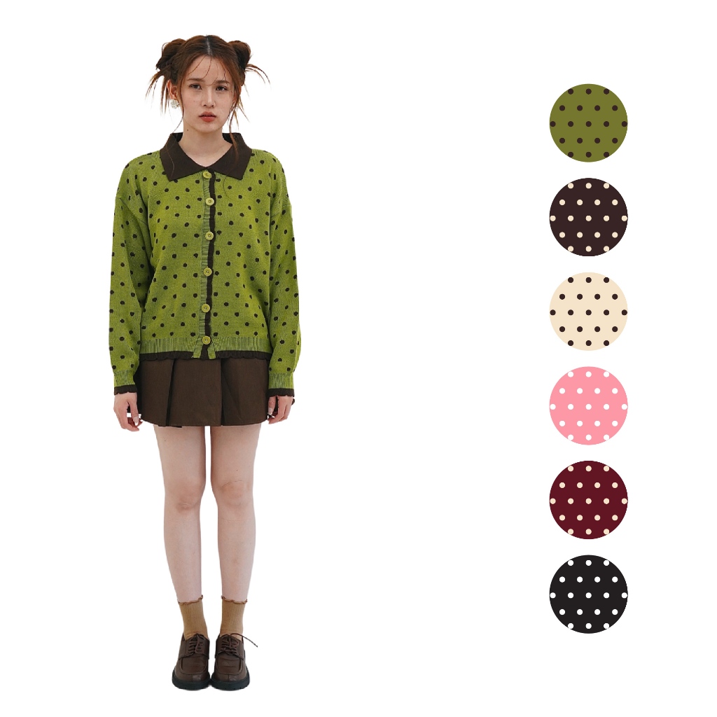 IMMASO | Dot Knit Cardigan Collar - Cardigan Polkadot - knitwear wanita- rajut wanita