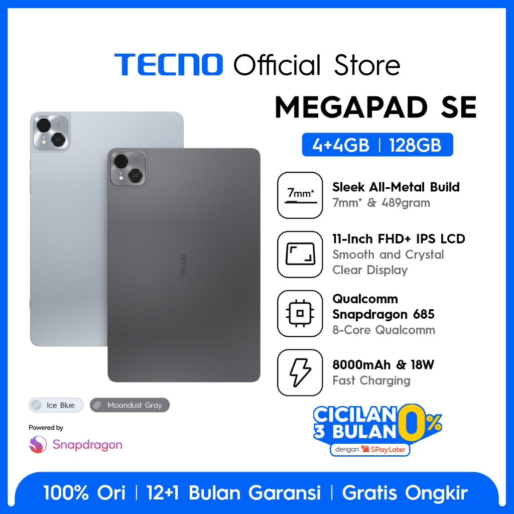 TECNO MEGAPAD SE 4+4GB*128GB, Qualcomm Snapdragon 685, 8000mAh, Hybrid Sim-Card, 11inch Eye Care FHD+, TECNO AI, 4 speaker Dolby Atmos - megapadse - Gambar 2