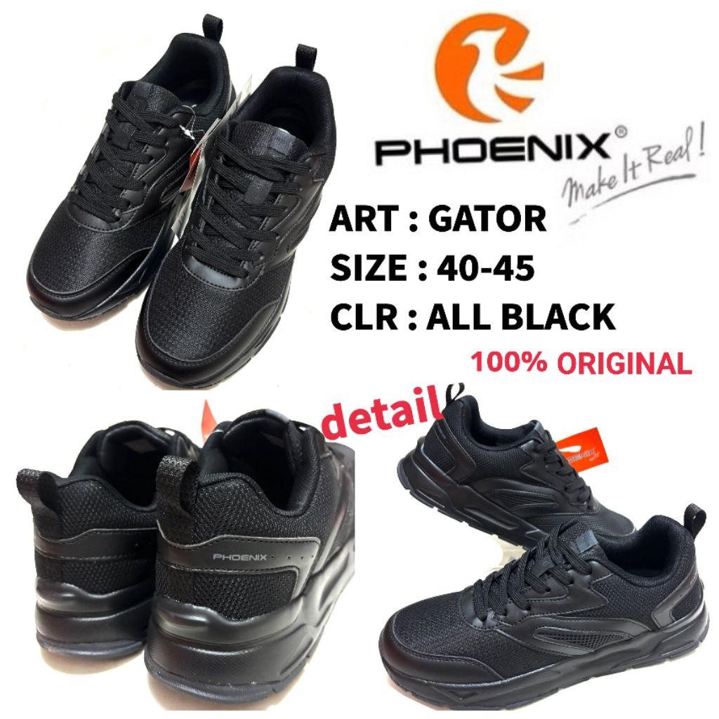 Sepatu Sekolah Pria Phoenix Gator All Black Size 40-45 / Sepatu Sekolah dan Running Keren Original S