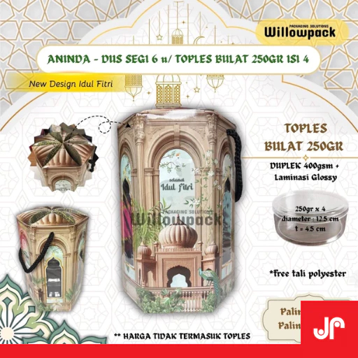 DUS IDUL FITRI ANINDA TOPLES 250gr isi 4 BOX HAMPERS LEBARAN KUE KERING PASMINA KERUDUNG