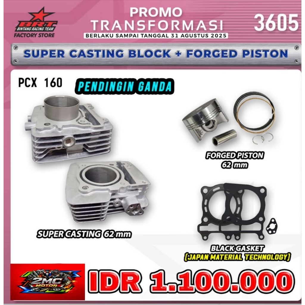 Paket Bore Up BRT Castint Double Cooler Honda Vario 160/PCX 160