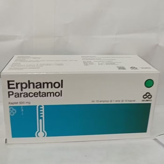 Erphamol 500mg/paracetamol 500mg box isi 10 amplop@1 strip@10 kaplet