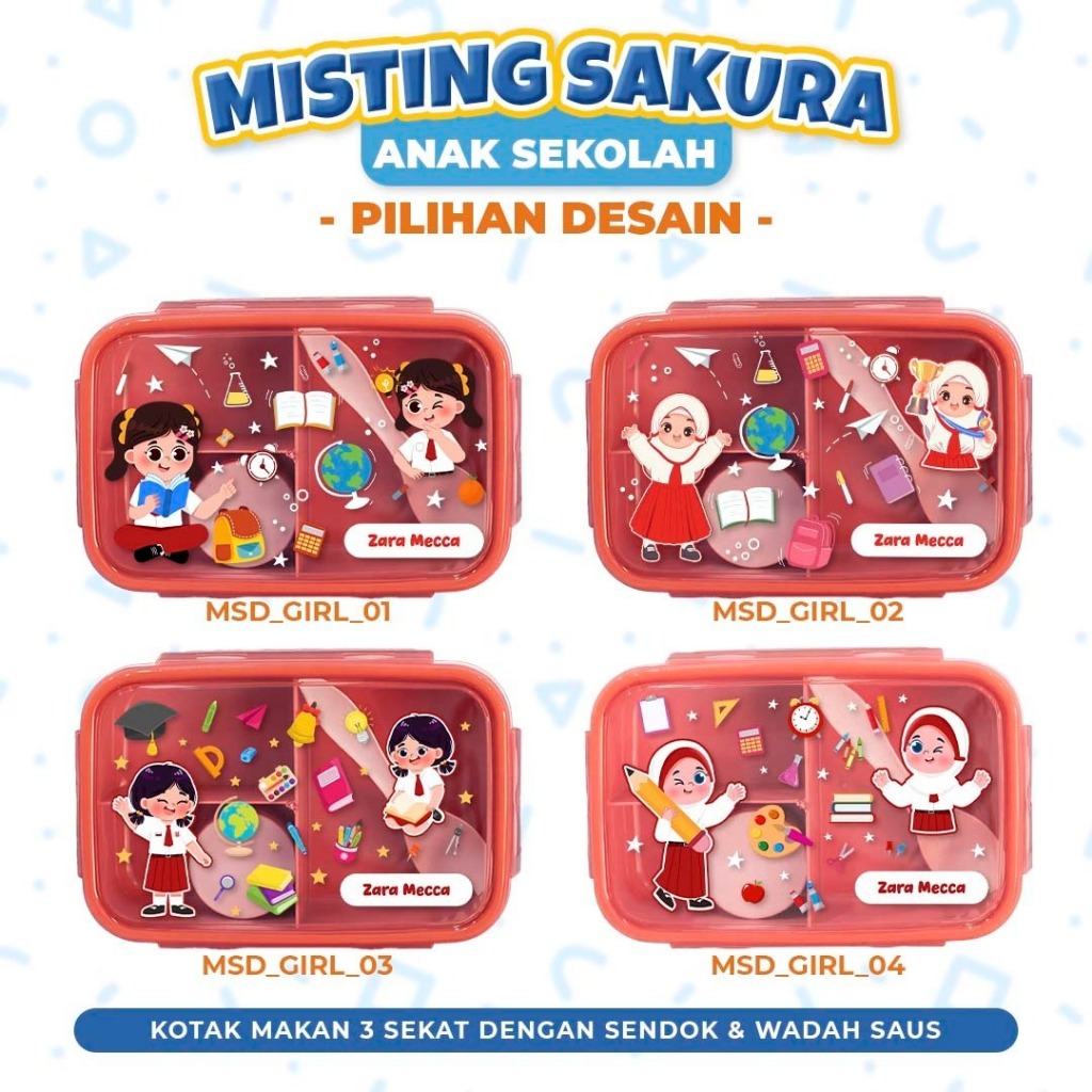 Misting / Lunchbox / Kotak Makan / Bento Box CUSTOM - Desain Karakter Sakura