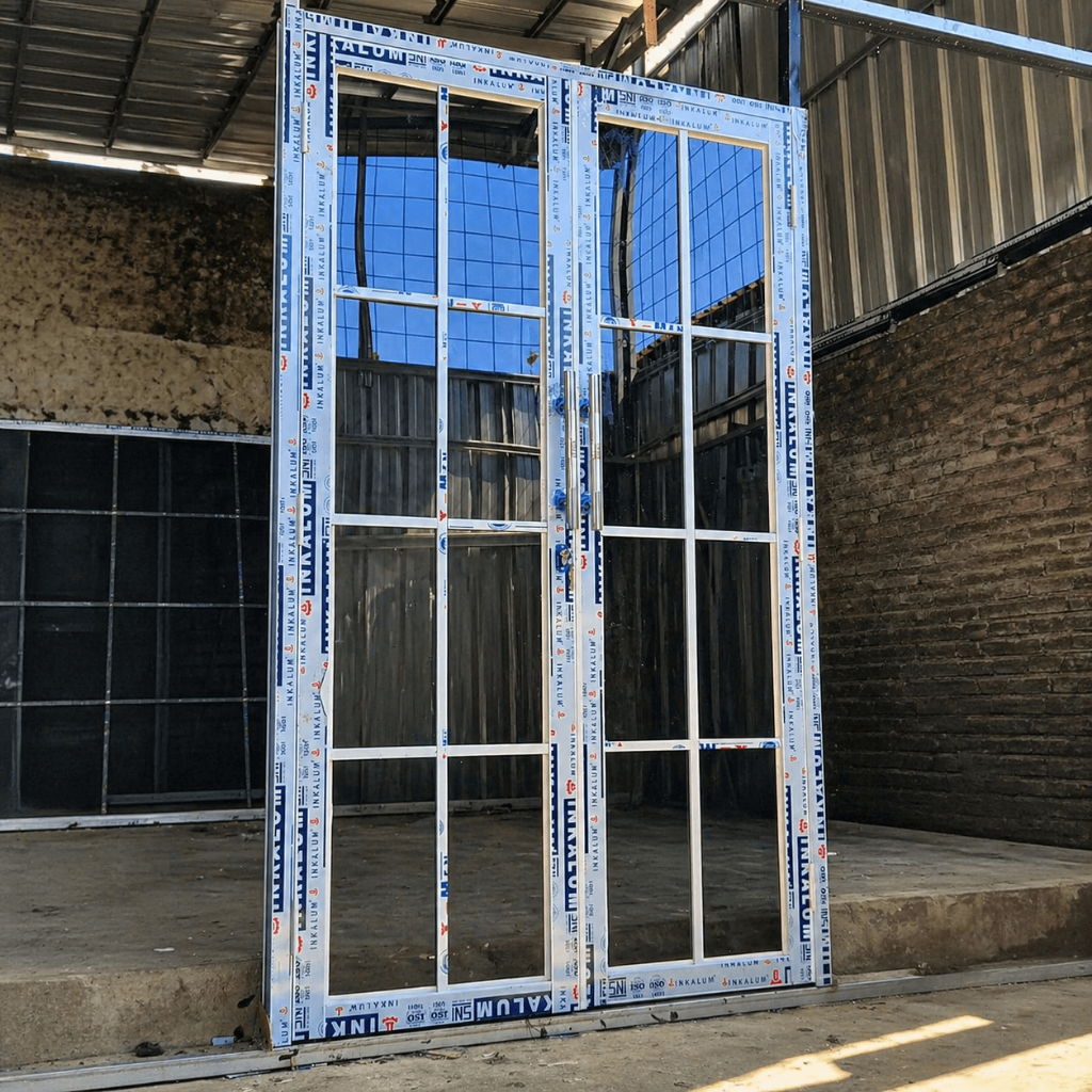 Pintu Aluminium Kupu Tarung Minimalis 2 Daun Anti Karat Murah