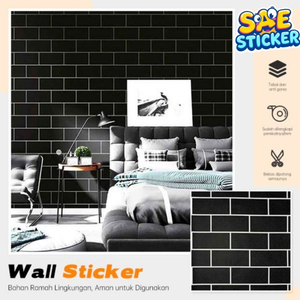 Wallpaper Sticker Dinding Bata Hitam Putih Merah Waterprof Anti Air Dan Noda