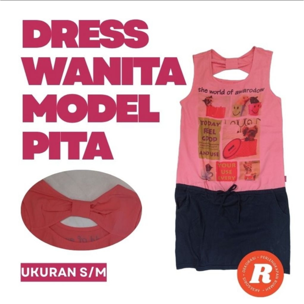 Dress Wanita Model Pita Belakang Dress Remaja Perempuan Kantong Samping