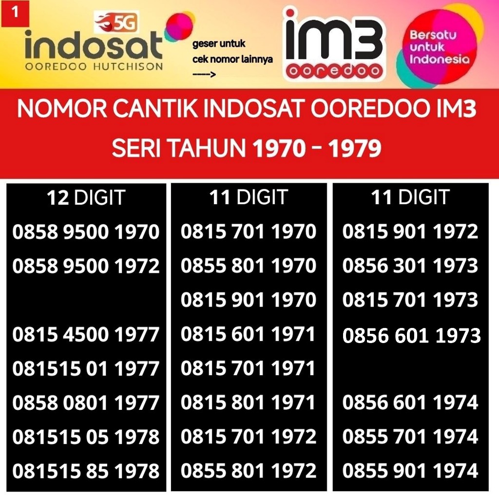 nomor cantik seri tahun Indosat Ooredoo im3 1970 1971 1972 1973 1974 1975 1976 1977 1978 1979 nomer 