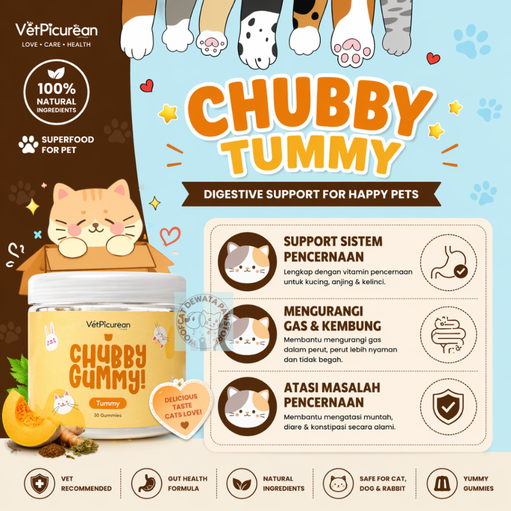 Vetpicurean Chubby Gummy Tummy | Vitamin Anjing Kucing untuk Diare Muntah - SuperFood Pencernaan