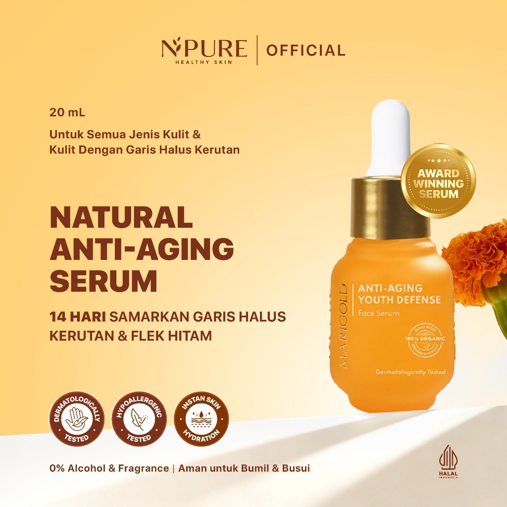 NPURE Anti-Aging Serum Marigold 20 ml / Kerutan / Garis Halus / Flek Hitam / Hiperpigmentasi / Menge
