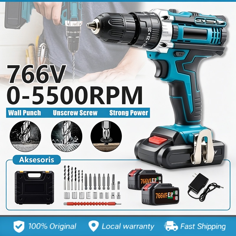 Mesin Bor 10mm Bor Listrik Mesin Bor 2Baterai Cordless Drill Bor Untuk Sesuai Untuk Motosikal Dan Ke