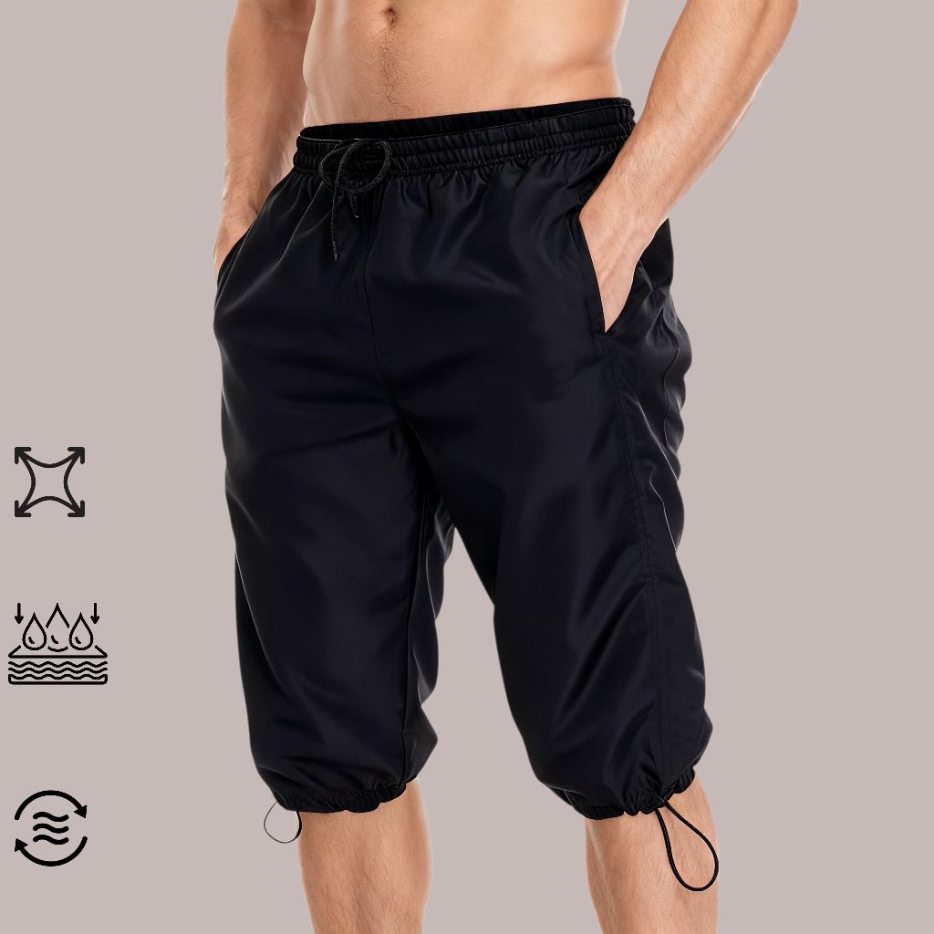 Celana Training Joger Pants Pendek 3/4 Parasut Pria Wanita Training Olahraga Gym Gowes  Santai Badmi