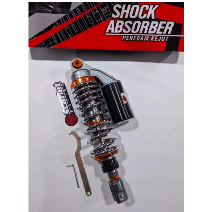 Shock belakang Merek Scarlet ukuran 305/ 330 Mm,Pemakaian motor matic beat,Mio,scopy, Vario Old,new,