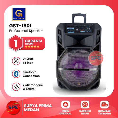 G-POWER PROFESIONAL SPEAKER GST 1801 FREE 2 MICROPHONE WIRELESS Black