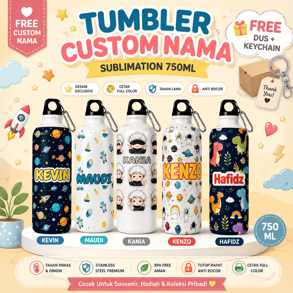 Tumbler Custom Nama Sport 750ml | Bisa Request Karakter | Sehari Jadi | Free Custom Design