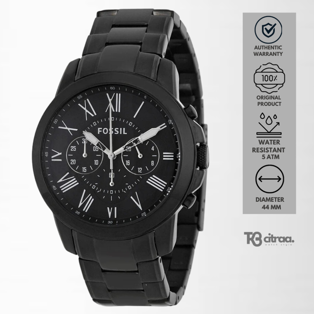 Jam Tangan Pria Fossil Grant Chronograph Black Stainless Steel Mewah Casual Original FS4832