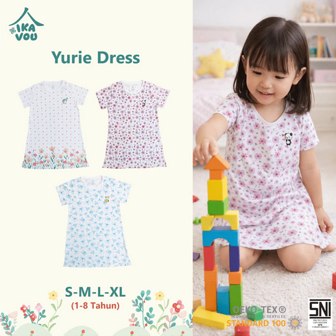 IKAVOU Yurie Dress Dress Anak Perempuan Katun Lembut