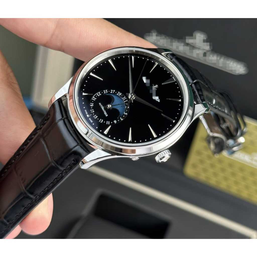 Jam tangan pria model bulat hitam ZF JLC ultrathin Monphase automatic 39MM