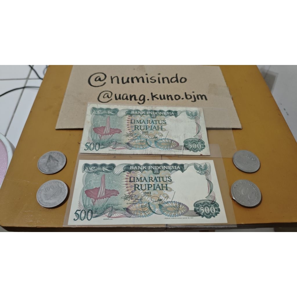 Banknote 500 Rupiah 1982 Seri Flora - Uang Lama Asli (Langsung Dapat 2 : Kondisi Gress & Bekas)