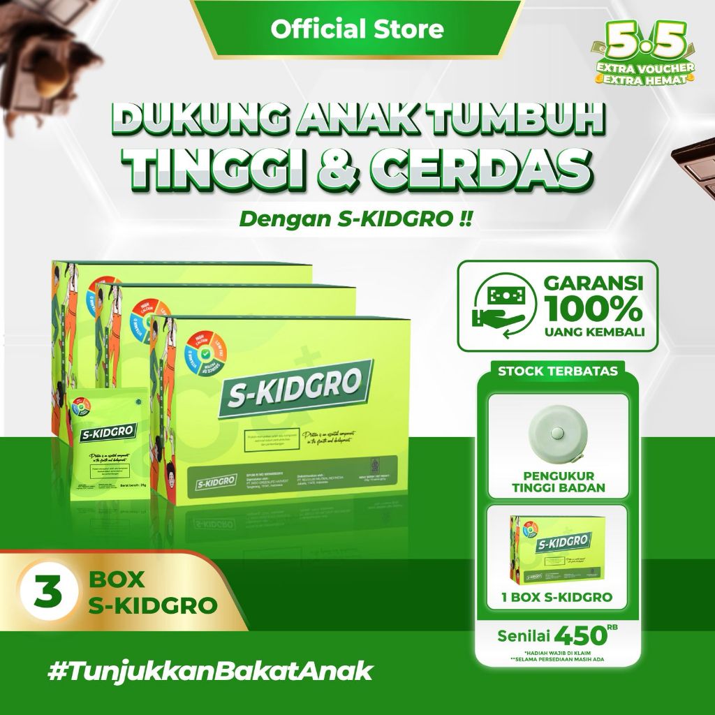 S-KIDGRO 3 BOX – Suplemen Peninggi Badan Anak Usia 2–15 Tahun Tinggi Kalsium