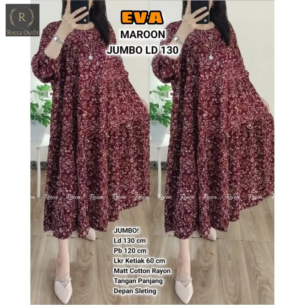 EVA TUNIK JUMBO MOTIF BUNGA/LONG TUNIC OVERSIZE MAT RAYON IMPORT LD 130 CM
