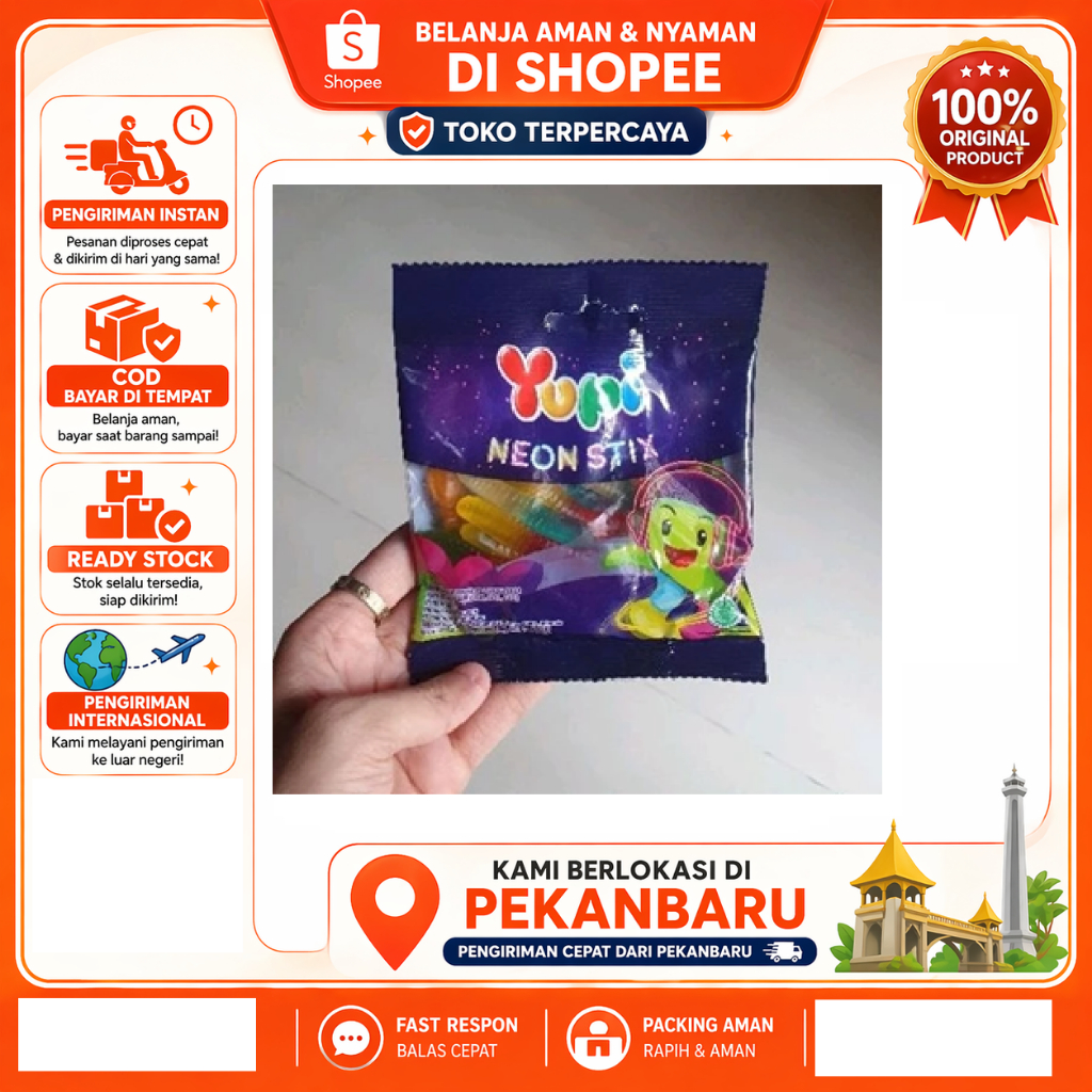 [SDW] pekanbaru/Yupi Permen Gummy Neon Stix 45g - Rasa Buah Segar, Warna Warni, Bentuk Lucu