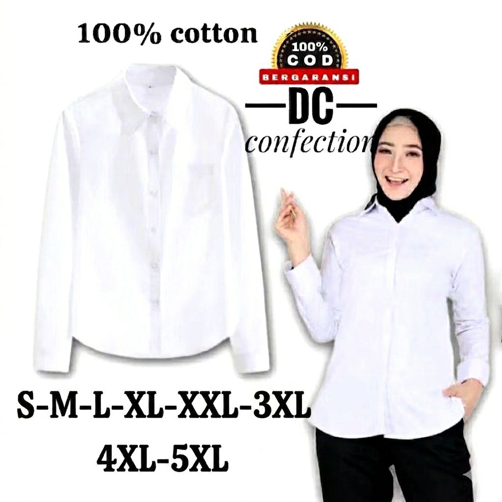 PROMO Kemeja Putih Wanita - Kemeja Kerja Wanita - Hem Putih Wanita-S-M-L-XL-XXL-3XL-4XL-5XL jumbo