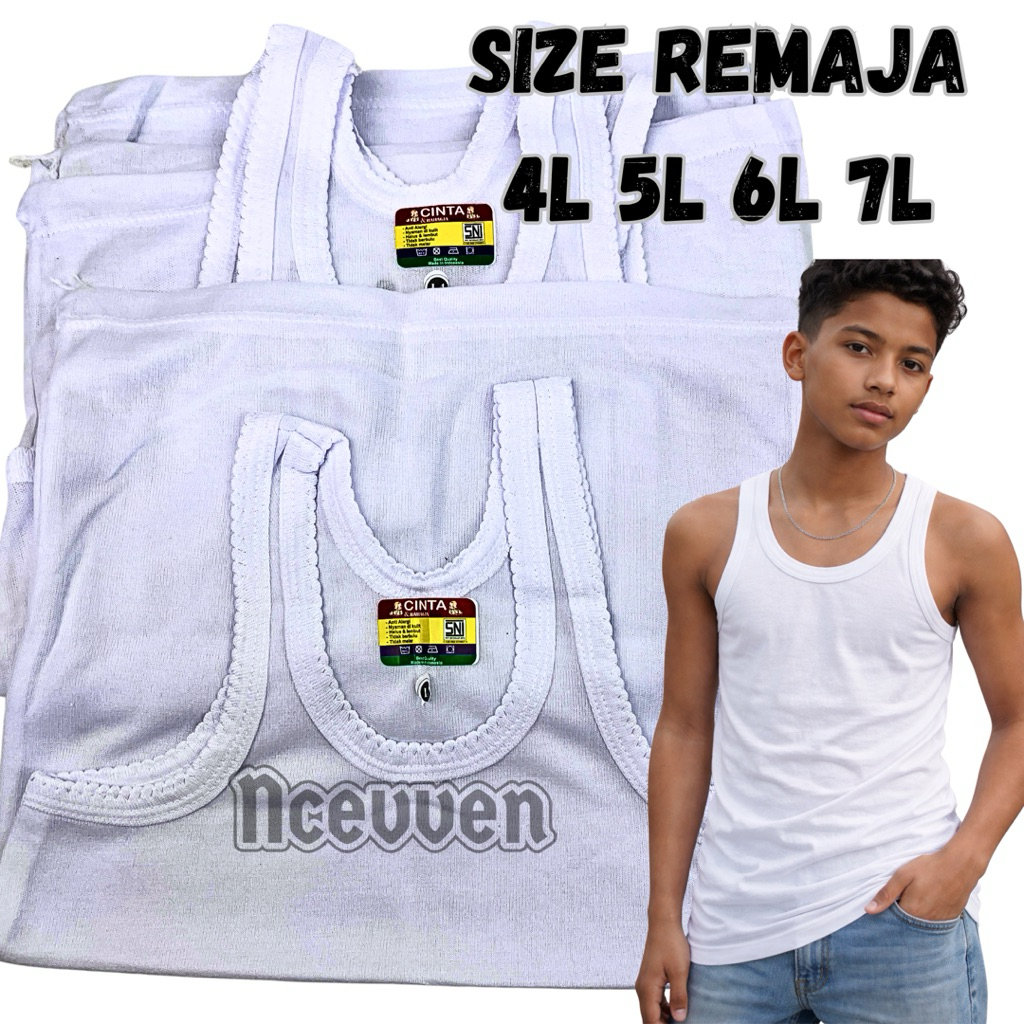 Kaos dalam singlet remaja anak laki perempuan jumbo size katun putih polos 3/6 pcs 4L 5L 6L 7L