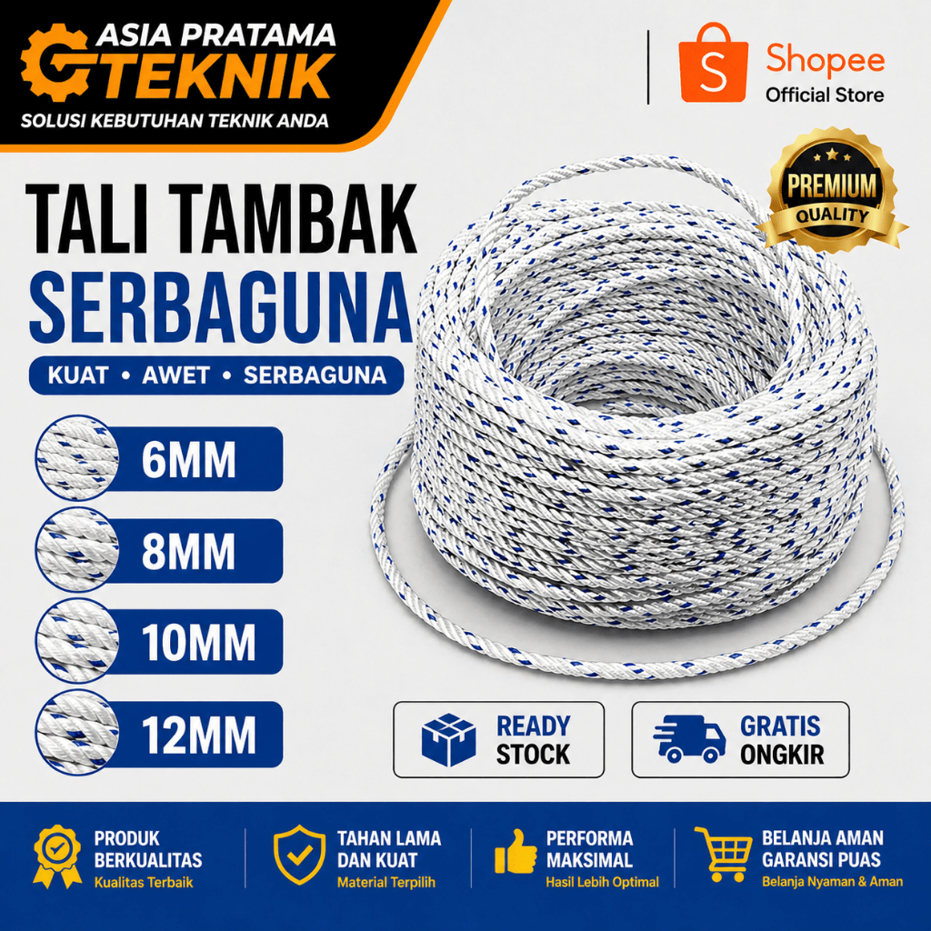 TALI TAMBANG PPD 6MM (50 METER) / TAMBANG KILOAN / TAMBANG TRUK / TAMBANG LOSBAK / TALI PROYEK / TAM