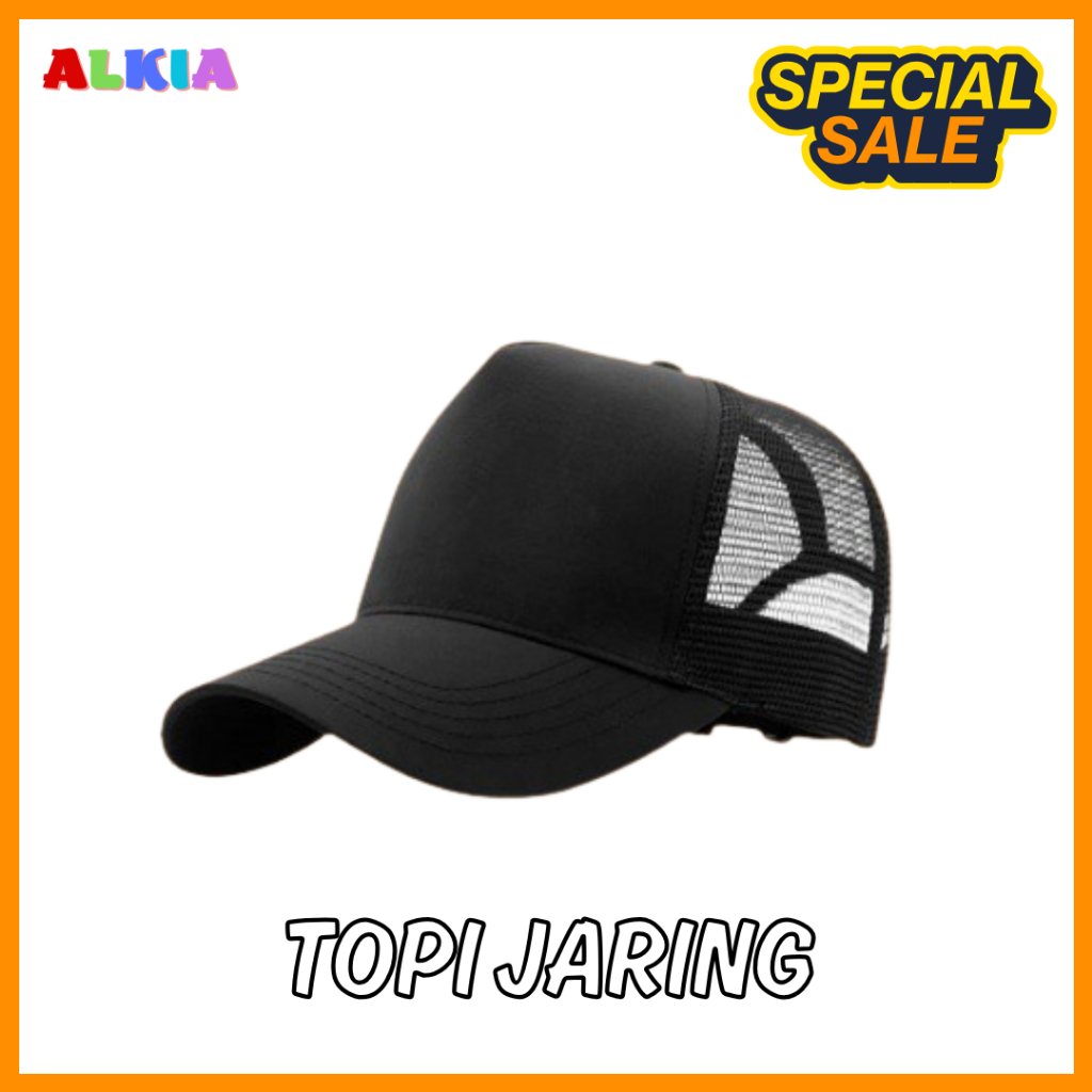 Topi Trucker Hat Jaring Baseball Polos Casual Pria Cowok Wanita Dewasa Ukuran Besar Tebal Hitam The 