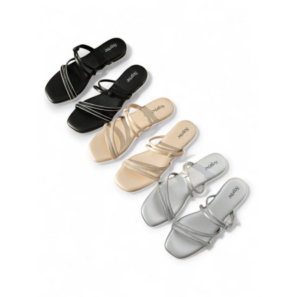 Sandal Slop Wanita Shimmering Straps / Sandal Teplek Pesta Mewah Aruna