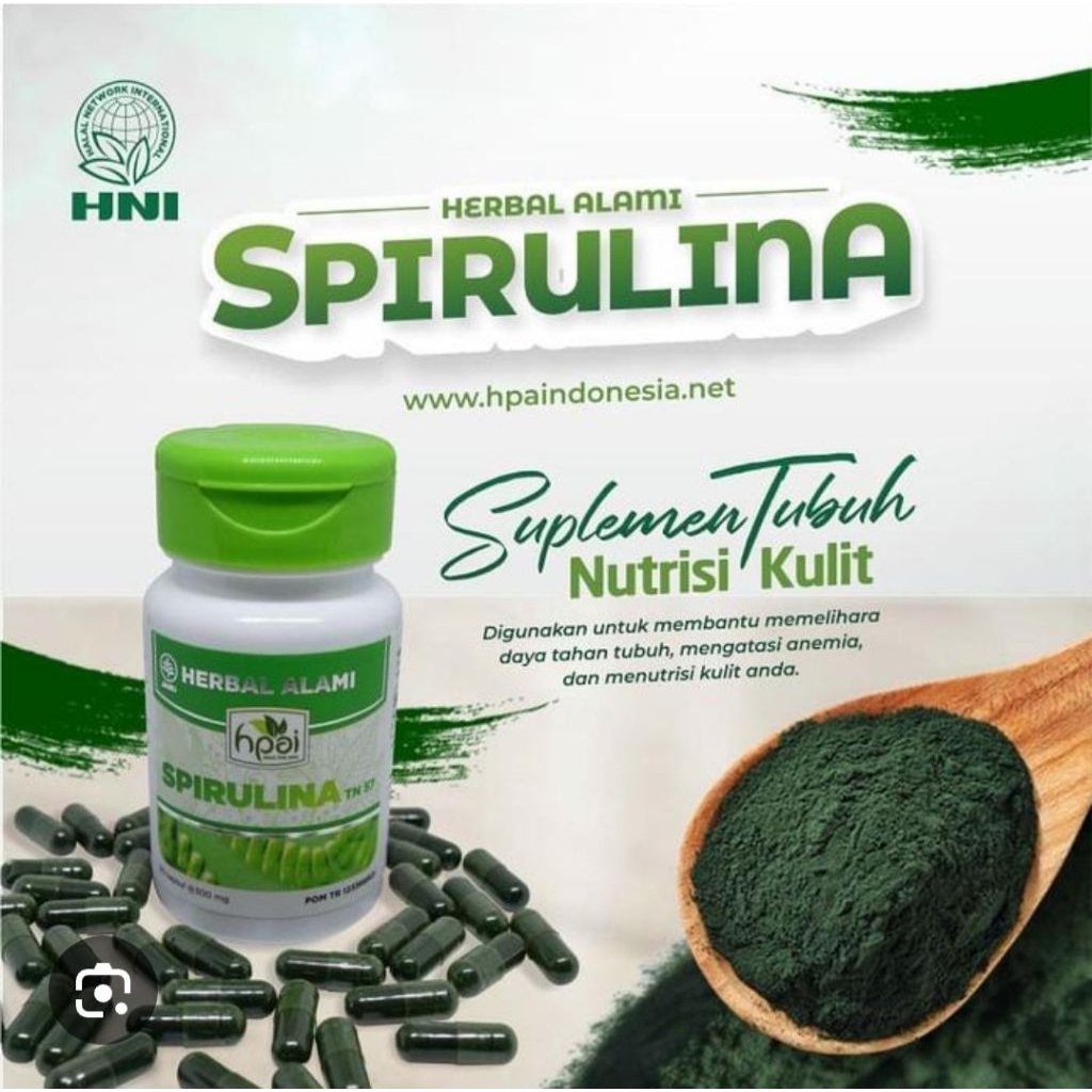 KAPSUL SPIRULINA HNI HPAI ISI 60 kapsul Exp2028, bisa dipakai untuk masker wajah.