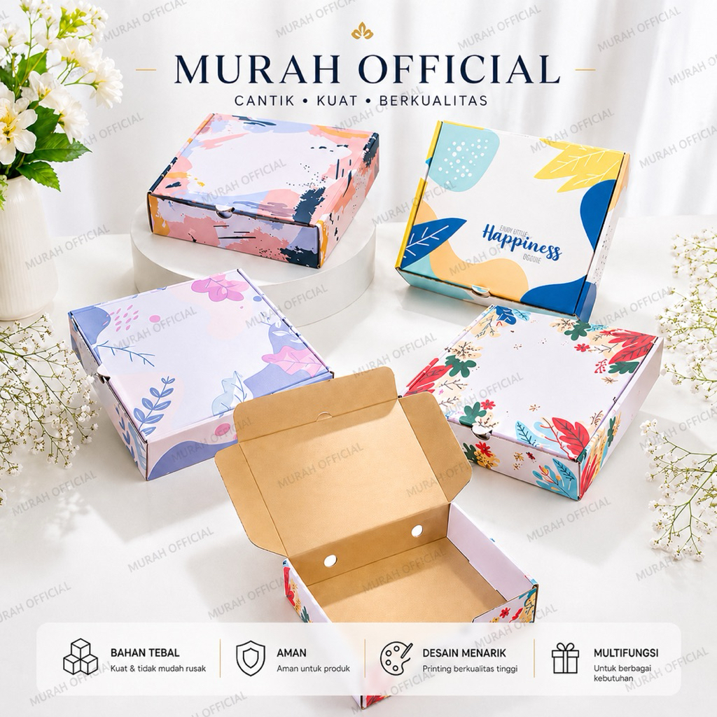 kardus 21x21x5 box warna merah hitam putih biru pink corak abstrak happy birthday kotak kotak kue br