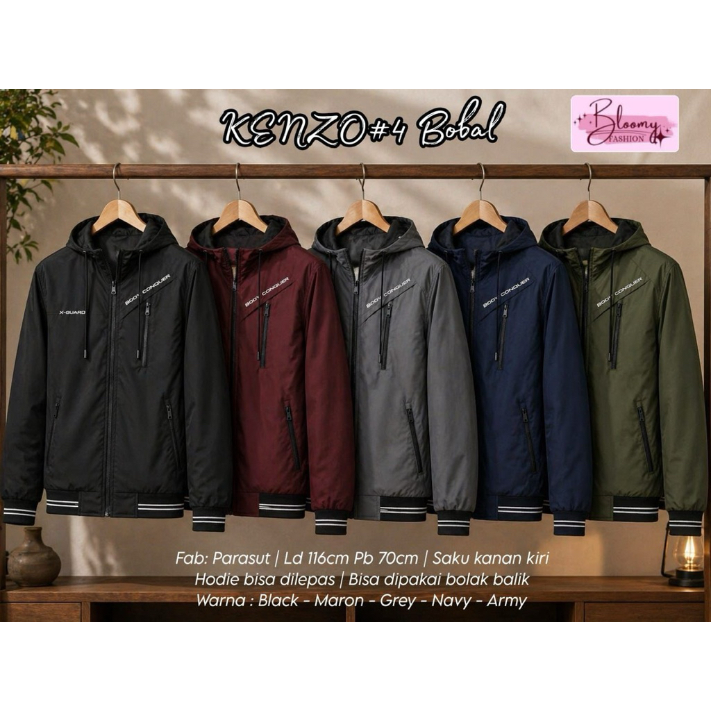 BISA COD // Kenzi #4 Bobal // Jacket Parasut Pria Simple Polos