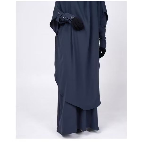 One set Abaya & French Khimar long prime Aljenna Saila Blueberry
