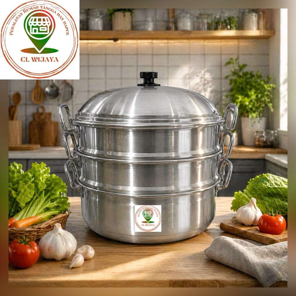 Langseng Jawa Maspion Susun 3 Premium Aluminium – Panci Kukus Steamer Serbaguna Multifungsi, Kukusan