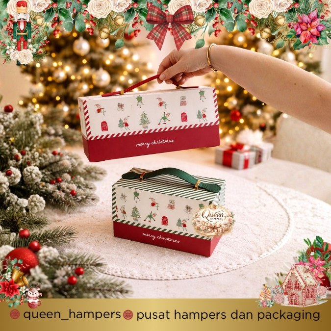 Kotak Tas Natal Leather Handle christmas hamper box dus natal kue kering goodie bag Natal Kue Snack 