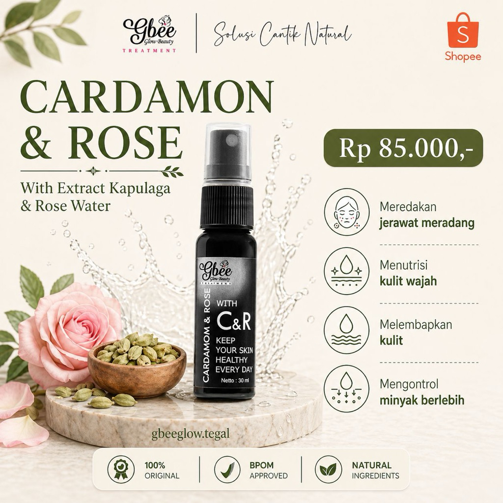GBEE GLOW BEAUTY CARDAMON & ROSE WATER (Serum Jerawat/Flek)