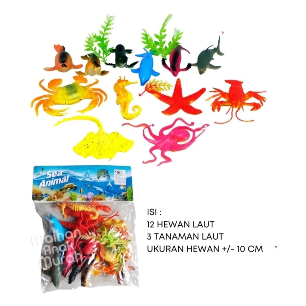 Hewan Laut Karet mainan anak IKAN rubber paus hiu whale shark lobster udang prawn  kuda laut pari gu
