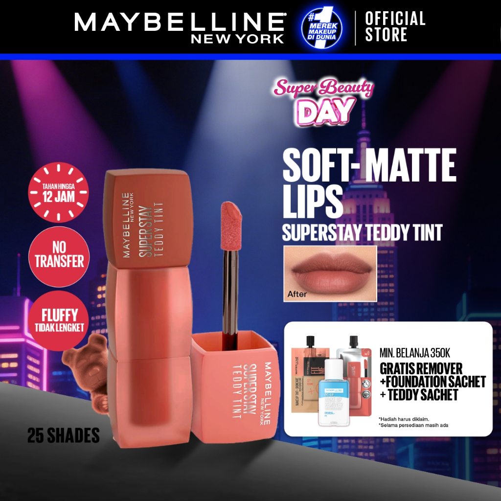 Maybelline Superstay Teddy Tint 5 mL -  Teddy Soft Matte Tahan 12 Jam Lipstick Lipcream Lipstik Perf