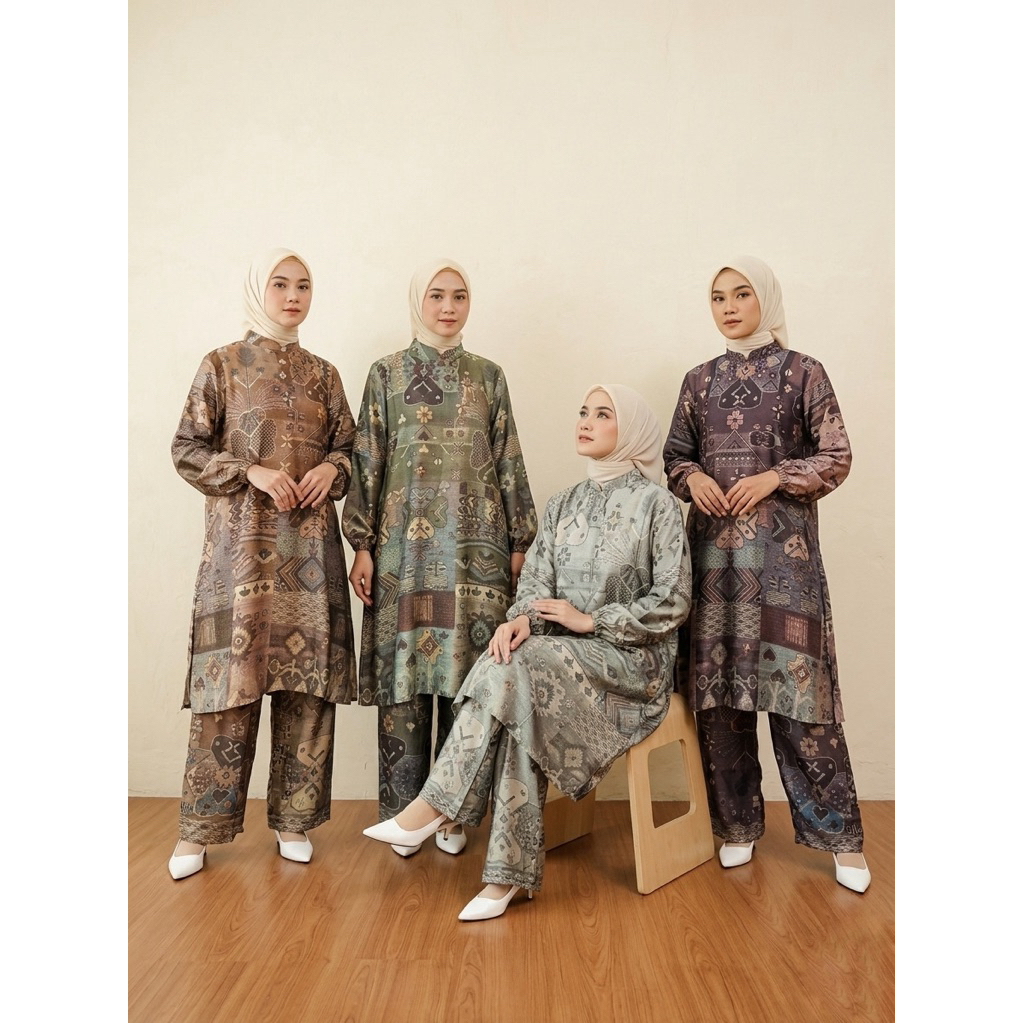 Larissa,Tunik Set, Stelan Celana Panjang,Stelan Kekinian,Stelan Bahan Adem