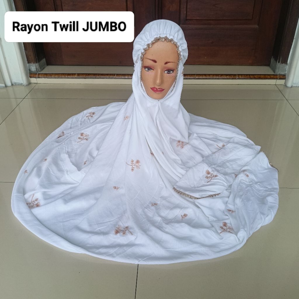 Mukena Dewasa Rayon Putih Terusan Bordir Mukenah Lajuran Seribubunga