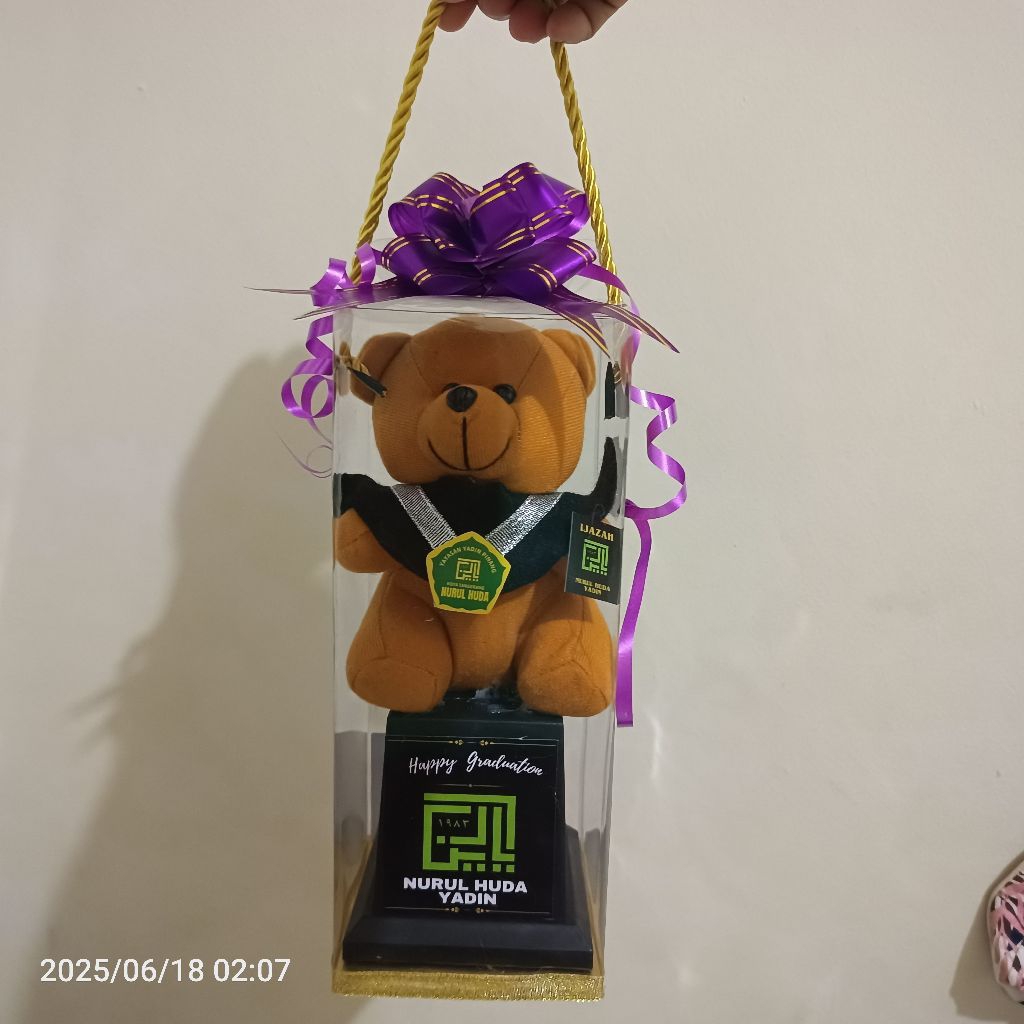 Gift Wisuda, Piala Boneka Wisuda dengan box mika plus lampu