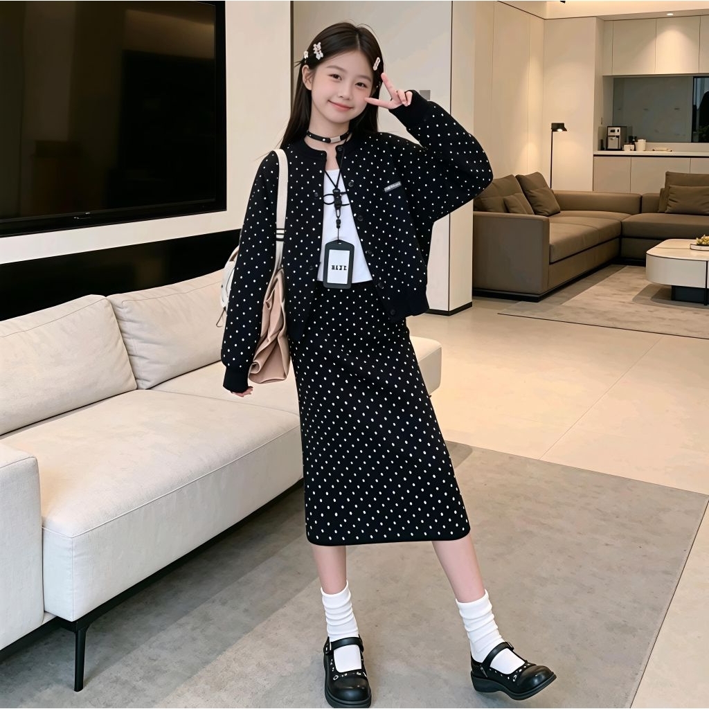 MY-023 SETELAN BAJU PANJANG ROK ANAK PEREMPUAN IMPORT USIA 6-13 TAHUN SETELAN BAJU ATASAN LENGAN PAN
