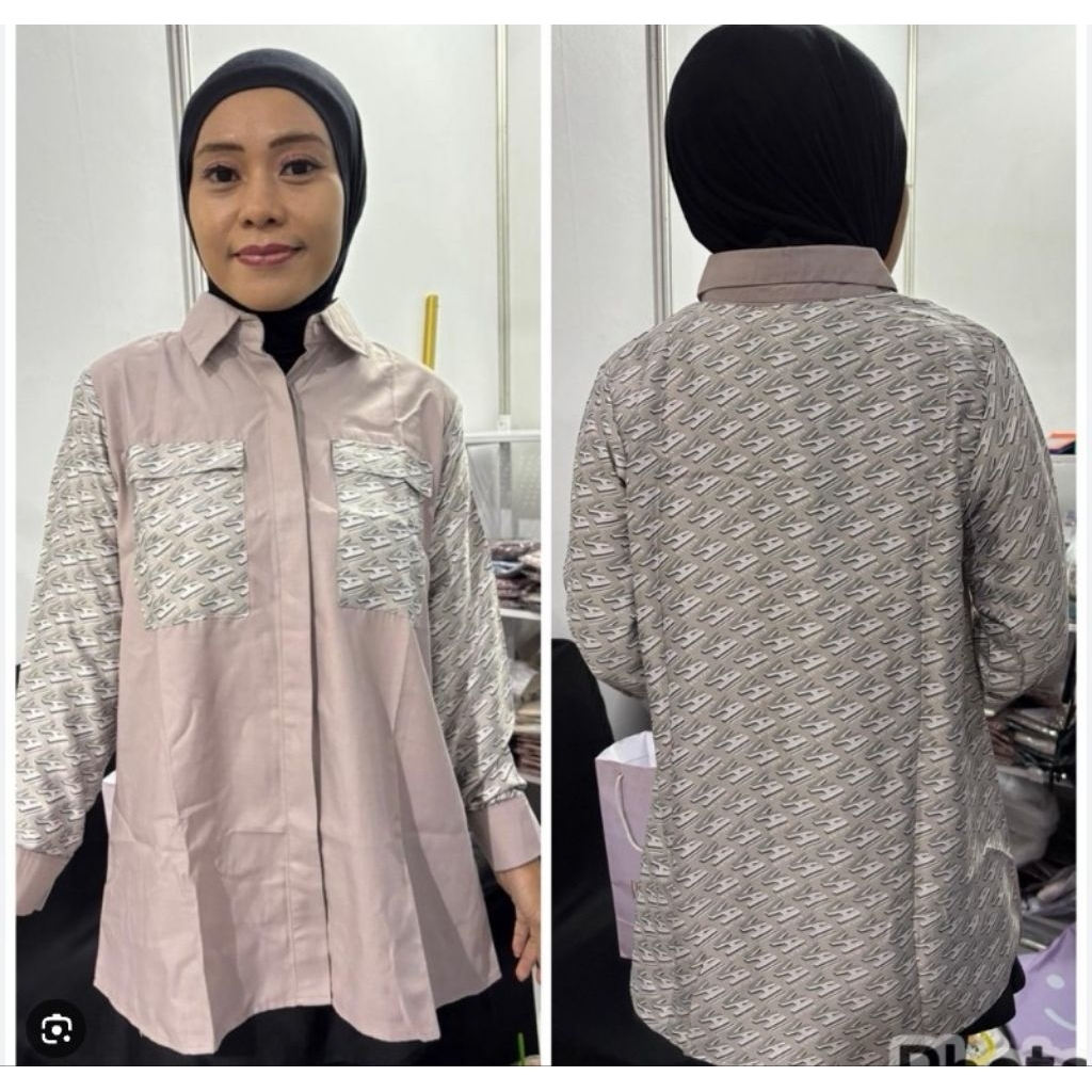 pocket monogram vanilla hijab top kemeja blouse