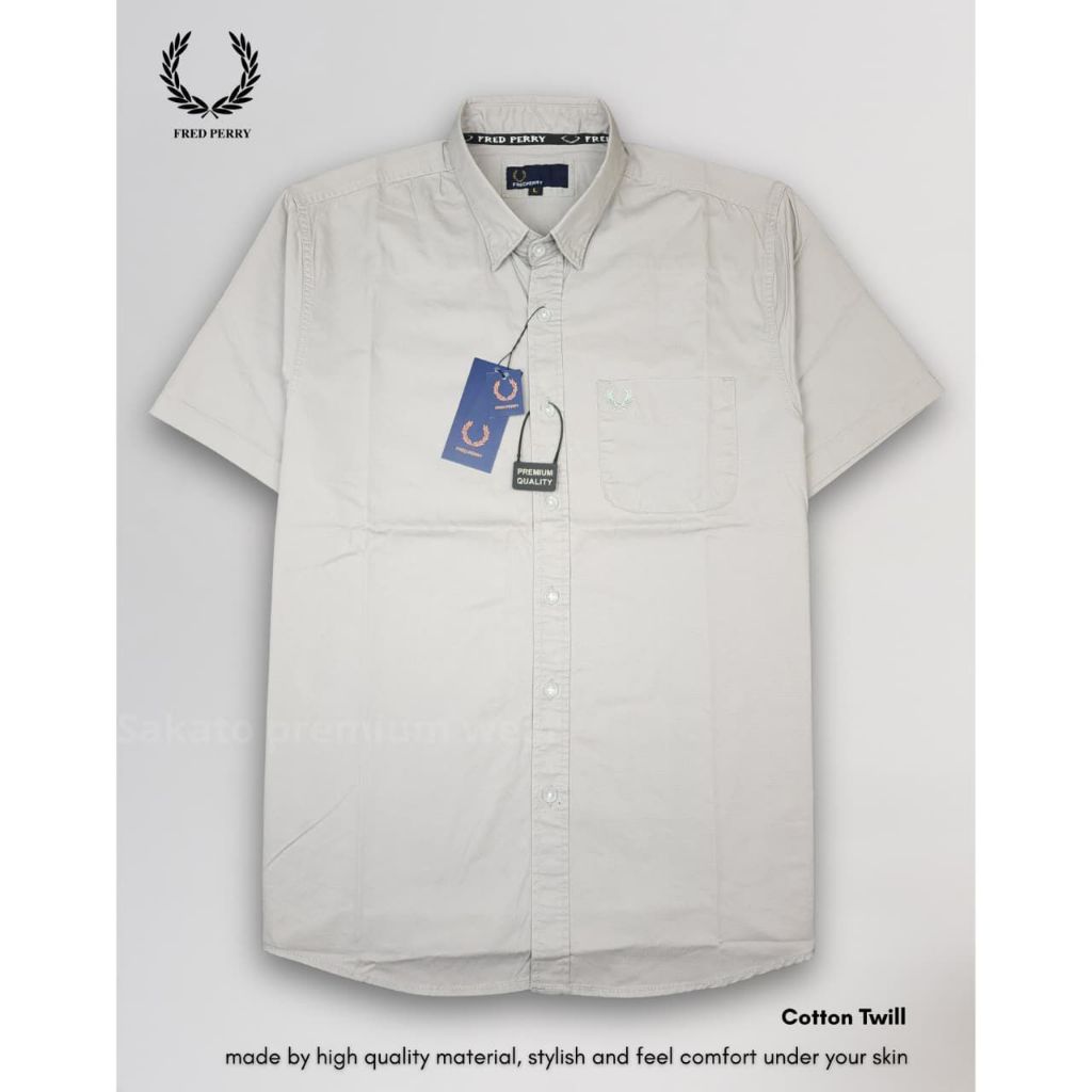 Kemeja Pria Fred Perry Krem Twill Lengan Pendek Kancing Depan Premium Quality