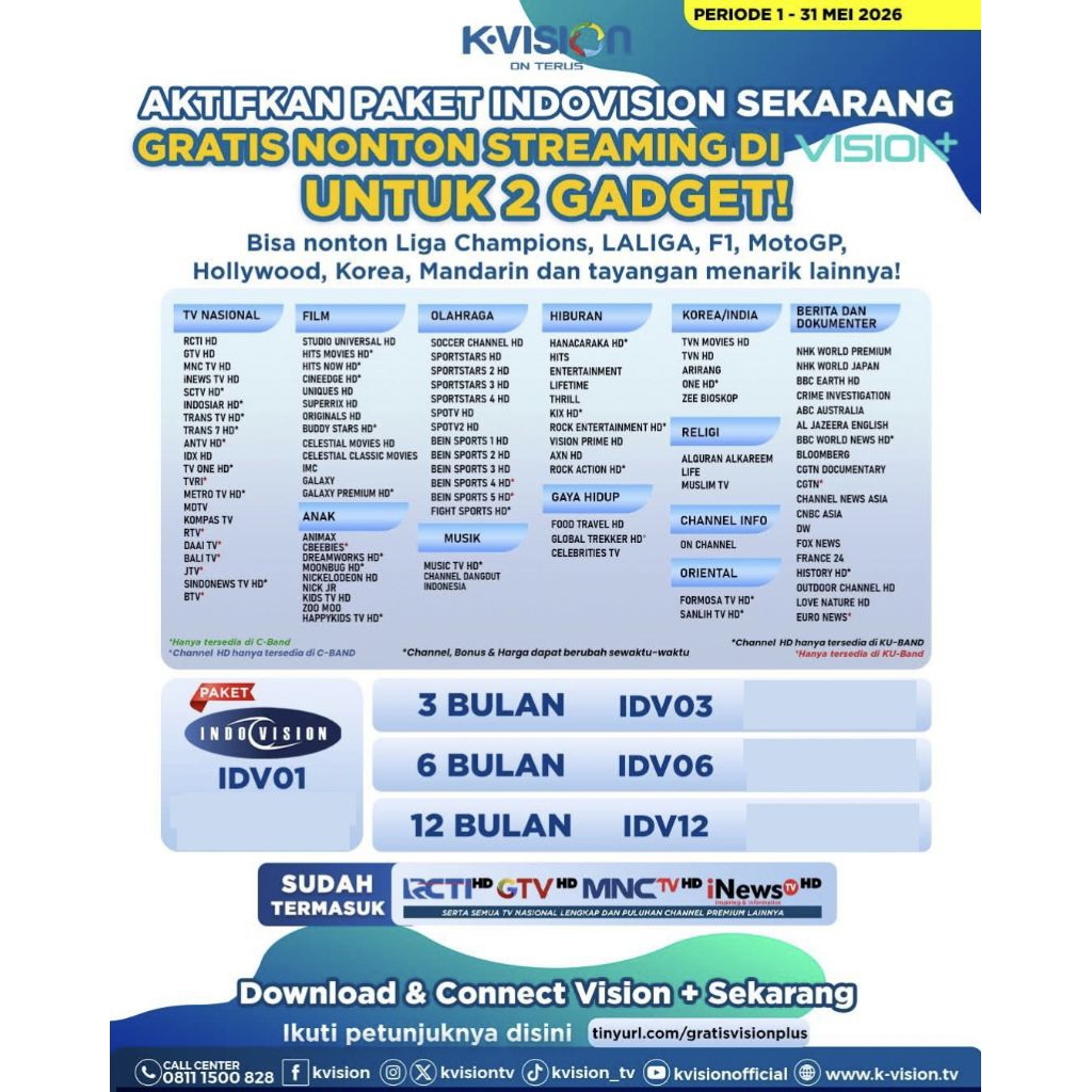 Voucher K Vision Paket Indovision K-Vision 90/180 Hari
