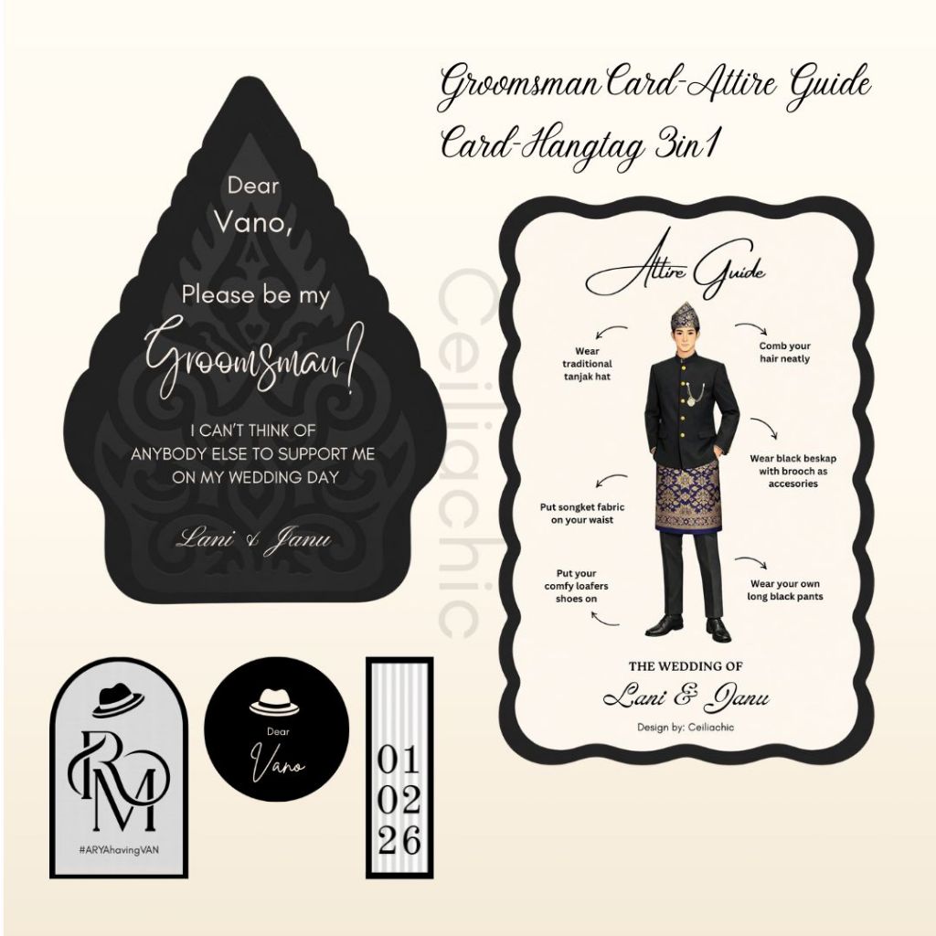 Aesthetic Groomsman Card/ Attire Guide Card/ Hangtag 3 in 1 FREE CUSTOM BY CEILIACHIC