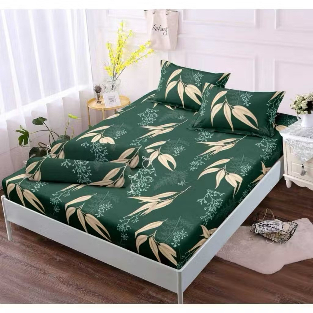 SPREI MOTIF DAUN MONSTERA HIJAU BAHAN ANTI LUNTUR