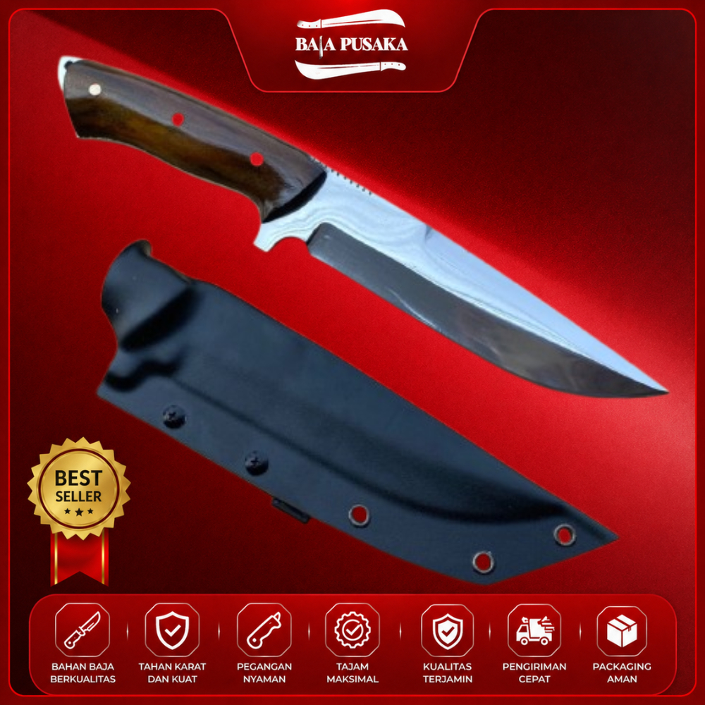 Pisau Bushcraft Survival Outdoor Baja Per Tajam Anti Karat | Kode 6